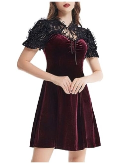 Women Lace Gothic Dress Puff Sleeve Cocktail Party Skater Dress