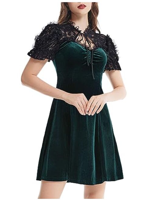 Scarlet Darkness Women Lace Gothic Dress Puff Sleeve Cocktail Party Skater Dress