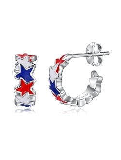 Apotie Silver USA American Flag Earrings - S925 Patriotic Stud Earrings Fourth of July Independence Day Jewelry Gifts for Women Girls