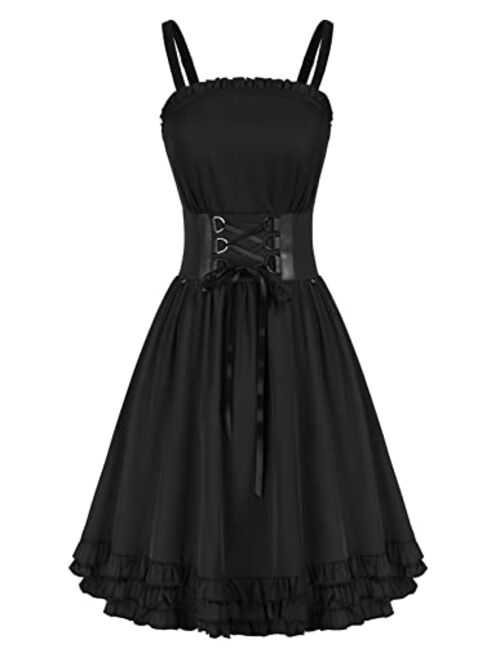 Scarlet Darkness Women Steampunk Dress Sleeveless Ruffle High Low Smocked Dress