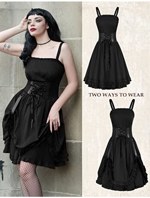 Scarlet Darkness Women Steampunk Dress Sleeveless Ruffle High Low Smocked Dress