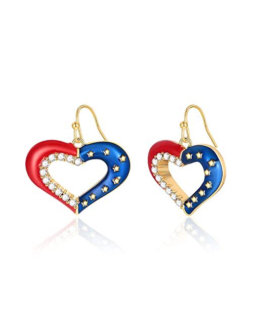 Innerdiva INNEDIVA American USA Flag Earrings for Women GirlsPatriotic Red White Blue Ice Cream Dangle Earrings Bow Drop Earrings Heart Star Drop Dangle Earrings 4th of J