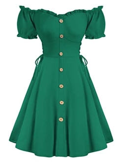 Women's Summer Skater Dress Stretchy Off Shoulder Pirate Dresses