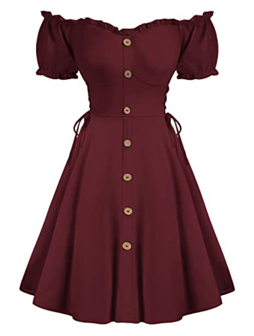 Scarlet Darkness Women's Summer Skater Dress Stretchy Off Shoulder Pirate Dresses