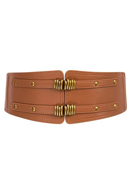 Scarlet Darkness Women Vintage Stretchy Wide Belt Leather High Waist Belts for Dresses