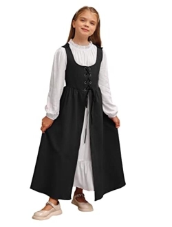 Girls Renaissance Dress Medieval Princess Child Dress Up Costume Two Piece Set 6-12Y