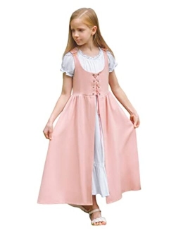Girls Renaissance Dress Medieval Princess Child Dress Up Costume Two Piece Set 6-12Y