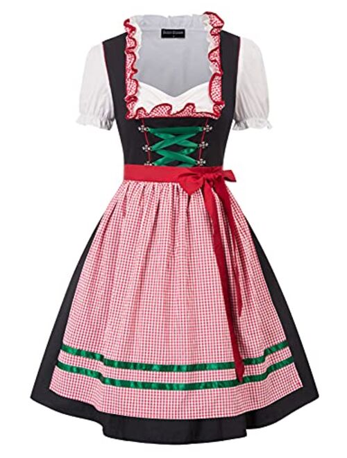 Scarlet Darkness Women's 3 Piece German Dirndl Dress Costumes For Bavarian Oktoberfest Carnival