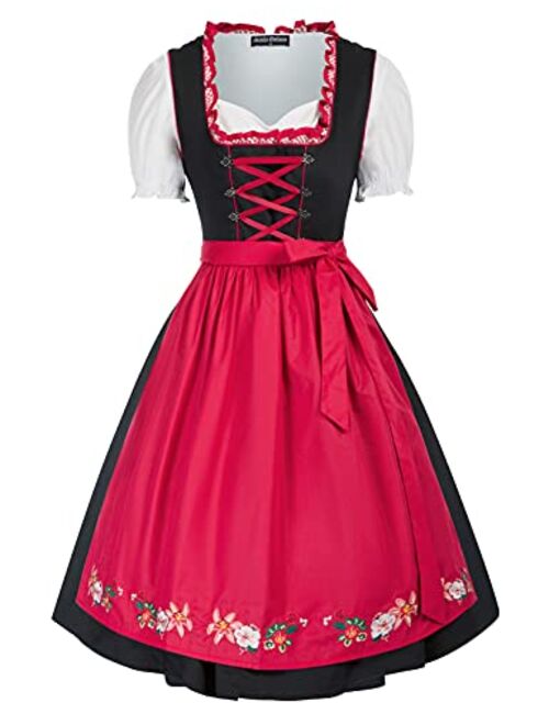 Scarlet Darkness Women's 3 Piece German Dirndl Dress Costumes For Bavarian Oktoberfest Carnival