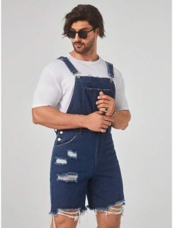 SHEIN Men Ripped Raw Trim Denim Overall Romper