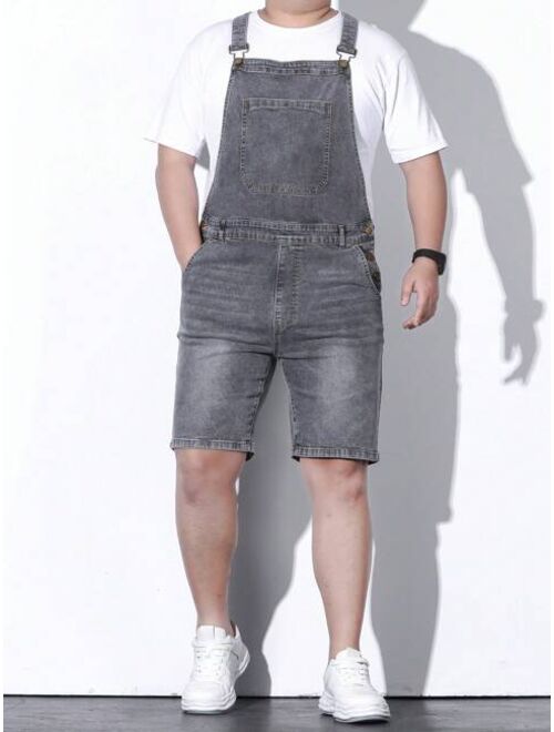 Shein Extended Sizes Men Slant Pocket Denim Overall Denim Romper Without Tee