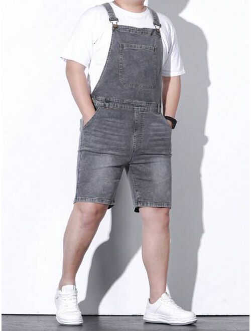 Shein Extended Sizes Men Slant Pocket Denim Overall Denim Romper Without Tee