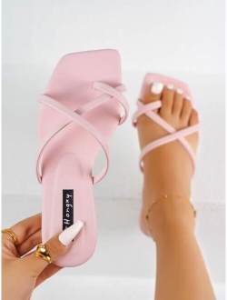 Planare Shoes Fashionable Outdoors Thong Sandals for Women, Criss Cross Plain Polyester Toe Post Flat Sandals