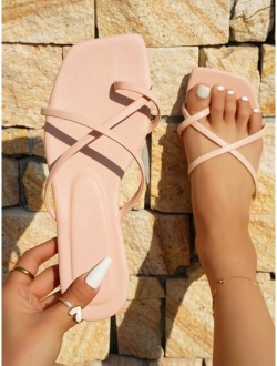 Planare Shoes Fashionable Outdoors Thong Sandals for Women, Criss Cross Plain Polyester Toe Post Flat Sandals