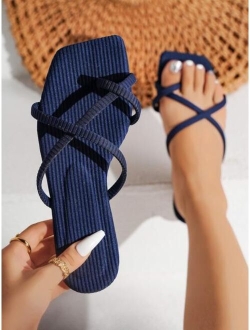 Planare Shoes Fashionable Outdoors Thong Sandals for Women, Criss Cross Plain Polyester Toe Post Flat Sandals