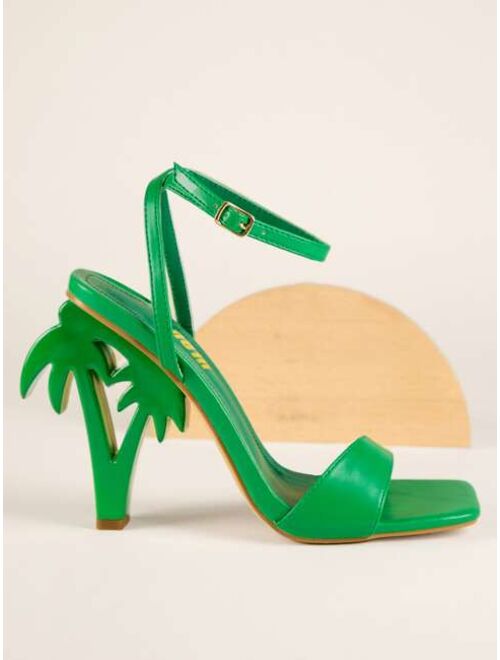 Shein Faux Leather Palm Tree Heeled Sandals