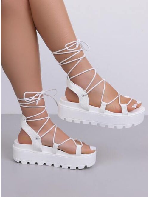 YinLnL Tie Leg Design Flatform Sandals