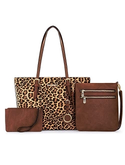 Fashion 3 pcs Handbag Set Leopard Print Tote Bag Conceal Carry Purse for Women