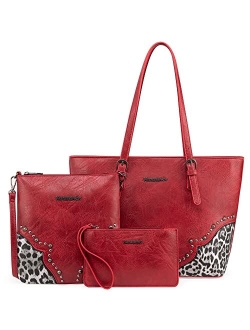 Fashion 3 pcs Handbag Set Leopard Print Tote Bag Conceal Carry Purse for Women