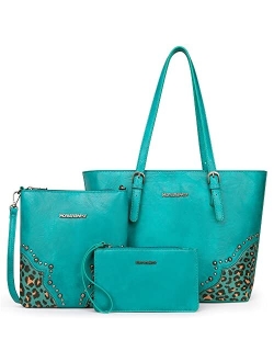 Fashion 3 pcs Handbag Set Leopard Print Tote Bag Conceal Carry Purse for Women