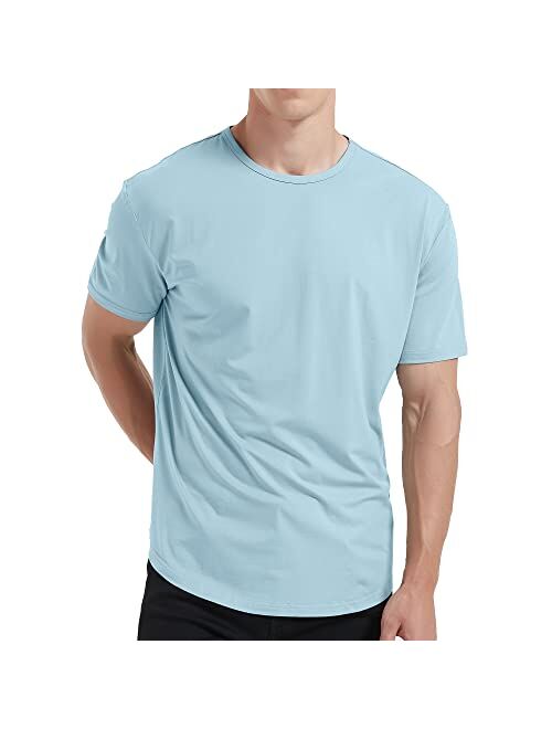 netdraw Men's Ultra Soft Bamboo T-Shirt Curve Hem Lightweight Cooling Long/Short Sleeve Casual Basic Tee Shirt