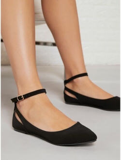 Pointy Toe Cut Out Detail Ankle Strap Flats