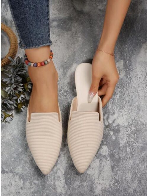 BesideHengXin Shoes Women Bow Decor Point Toe Flat Mules, Elegant Outdoor Faux Suede Flat Shoes