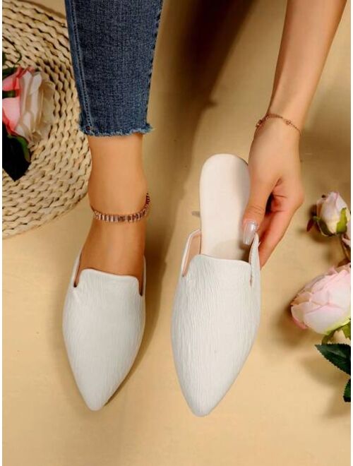 BesideHengXin Shoes Women Bow Decor Point Toe Flat Mules, Elegant Outdoor Faux Suede Flat Shoes