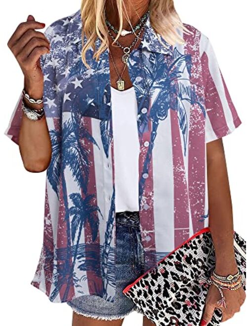 Jinting Womens American Flag Shirt Patriotic T-Shirt USA Flag Tee 4th of July Tees Vintage V Neck Shirt Summer Short Sleeve Tops