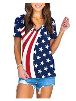 Deerose July 4th Womens Patriotic Shirt V-Neck Memorial Day American Flag Tops