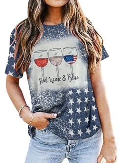 Koradior Patriotic Shirts for Women Red White and Blue Shirts 4th of July T Shirts Memorial Day Shirt Funny Graphic Tee Tops