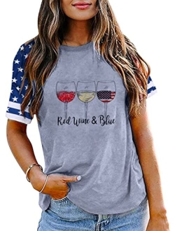 Koradior Patriotic Shirts for Women Red White and Blue Shirts 4th of July T Shirts Memorial Day Shirt Funny Graphic Tee Tops