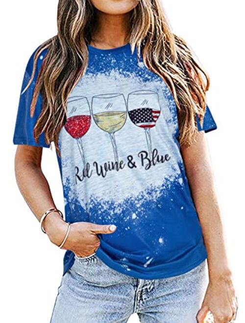 Koradior Patriotic Shirts for Women Red White and Blue Shirts 4th of July T Shirts Memorial Day Shirt Funny Graphic Tee Tops