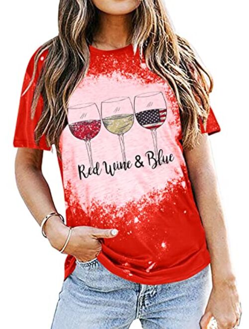 Koradior Patriotic Shirts for Women Red White and Blue Shirts 4th of July T Shirts Memorial Day Shirt Funny Graphic Tee Tops