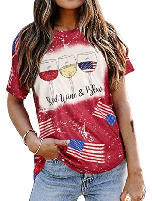 Koradior Patriotic Shirts for Women Red White and Blue Shirts 4th of July T Shirts Memorial Day Shirt Funny Graphic Tee Tops