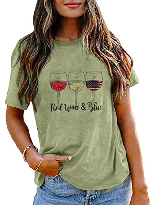 Koradior Patriotic Shirts for Women Red White and Blue Shirts 4th of July T Shirts Memorial Day Shirt Funny Graphic Tee Tops