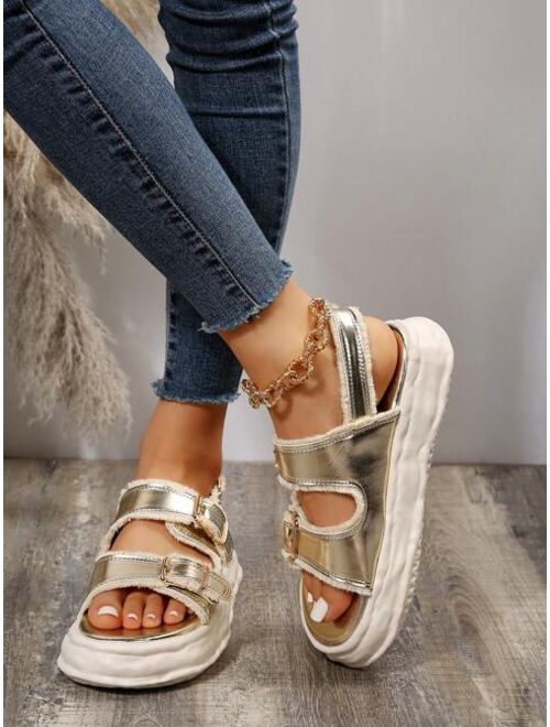 Hillocke Buckle Decor Raw Trim Flatform Slingback Sandals