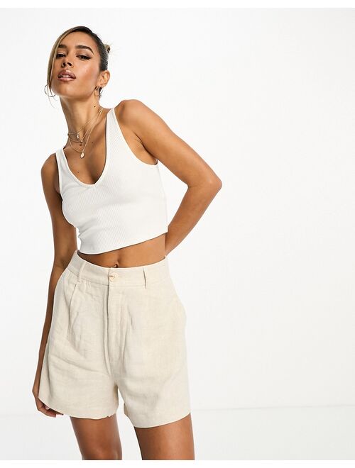 NA-KD v-neck rib crop top in white