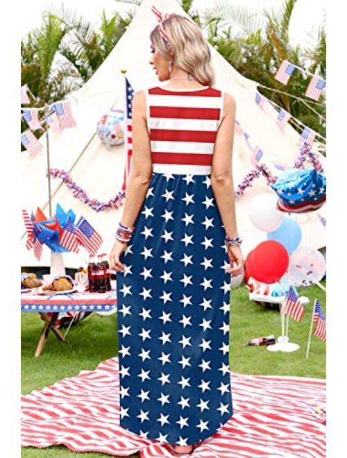 For G and PL Women's American Flag July 4th Sleeveless Tank Maxi Dress with Pockets