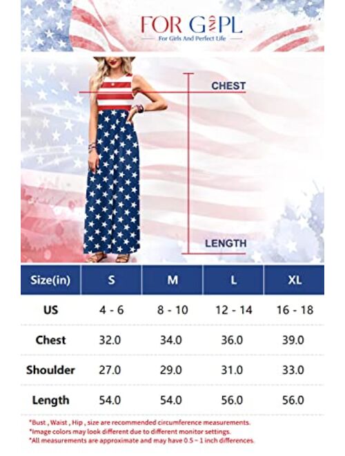 For G and PL Women's American Flag July 4th Sleeveless Tank Maxi Dress with Pockets