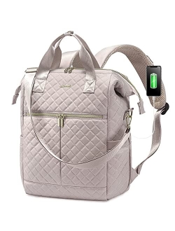 Laptop Backpack for Women Wide Open Computer Work Bag Business Travel Backpack Quilted Convertible Tote Backpack Purse 15.6 inch Teacher Nurse Computer Laptop Ba