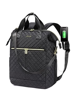 Laptop Backpack for Women Wide Open Computer Work Bag Business Travel Backpack Quilted Convertible Tote Backpack Purse 15.6 inch Teacher Nurse Computer Laptop Ba