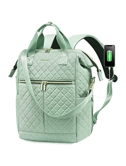 Laptop Backpack for Women Wide Open Computer Work Bag Business Travel Backpack Quilted Convertible Tote Backpack Purse 15.6 inch Teacher Nurse Computer Laptop Ba