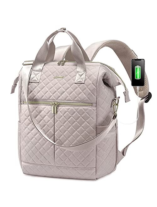 LOVEVOOK Laptop Backpack for Women Wide Open Computer Work Bag Business Travel Backpack Quilted Convertible Tote Backpack Purse 15.6 inch Teacher Nurse Computer Laptop Ba