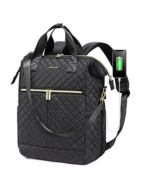 LOVEVOOK Laptop Backpack for Women Wide Open Computer Work Bag Business Travel Backpack Quilted Convertible Tote Backpack Purse 15.6 inch Teacher Nurse Computer Laptop Ba