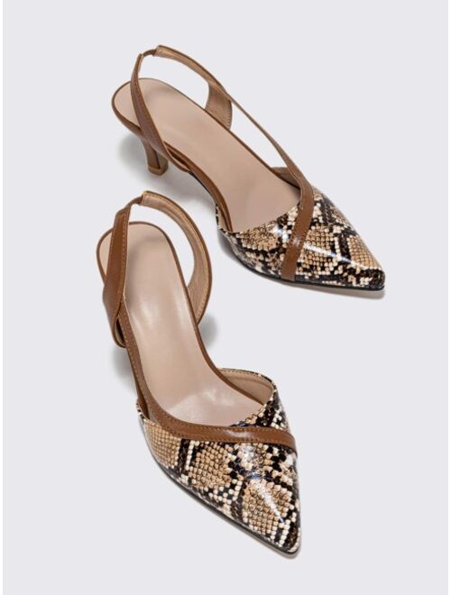 SolecraftKJM Snakeskin Embossed Point Toe Stiletto Heeled Slingback Pumps