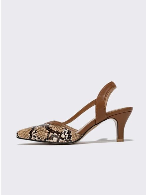 SolecraftKJM Snakeskin Embossed Point Toe Stiletto Heeled Slingback Pumps