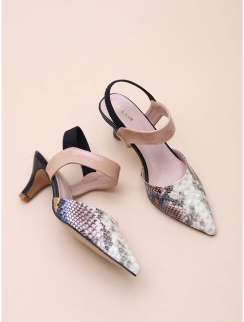 SolecraftKJM Point Toe Snakeskin Slingback Pumps