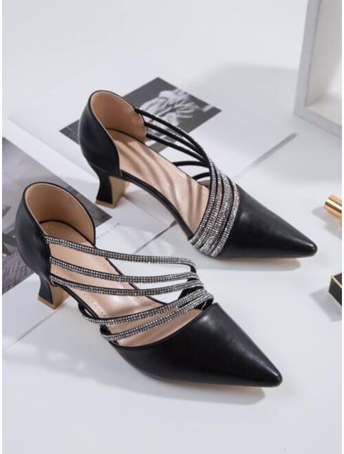 GUANGYIXIEYE Rhinestone Decor Chunky Pumps