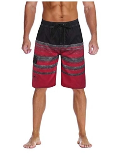 unitop Men's Swimming Trunks Quick Dry Summer Striped Beach Board Shorts with Lining